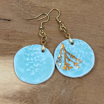 Seledynowo-Złote Kolczyki